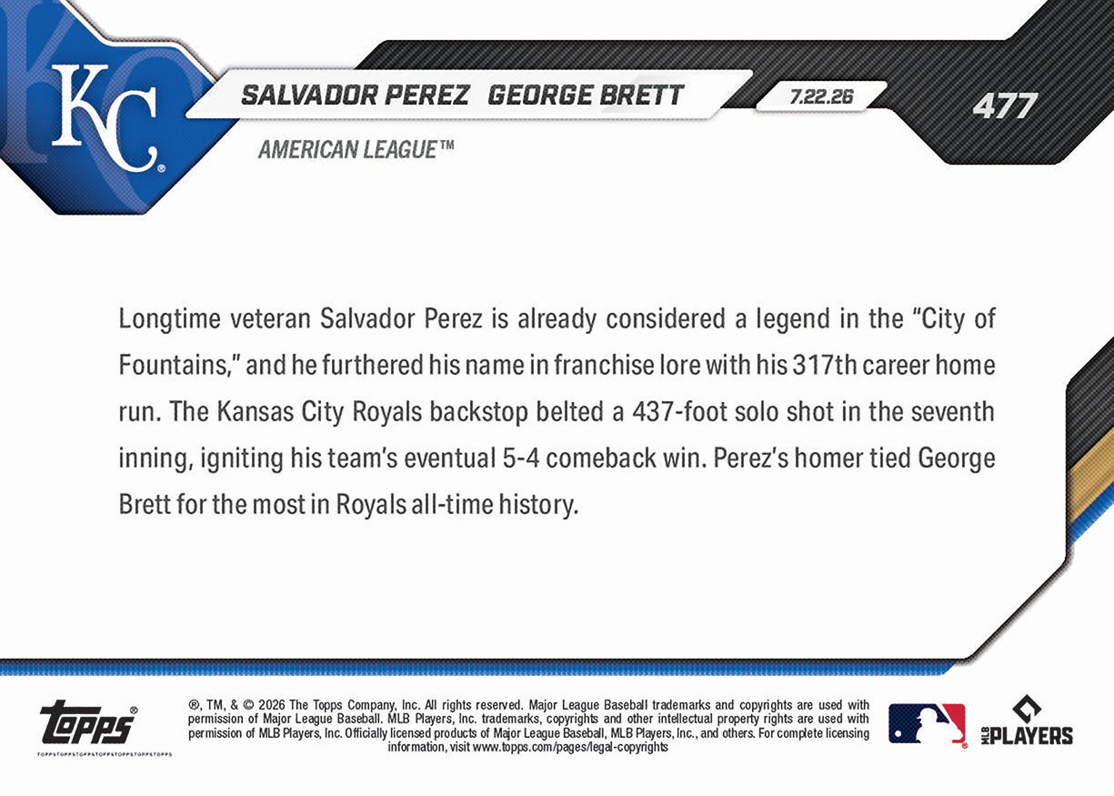 Salvador Perez / George Brett - 2026 MLB Topps NOW - Card 477 - PR: 1818 - Image 2