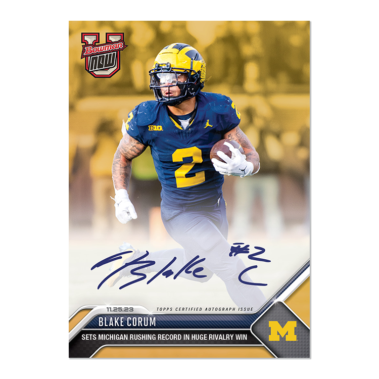 On-Card Autograph # to 99 or Lower - Blake Corum - 2023 Bowman U Now Card 31 - Image 8