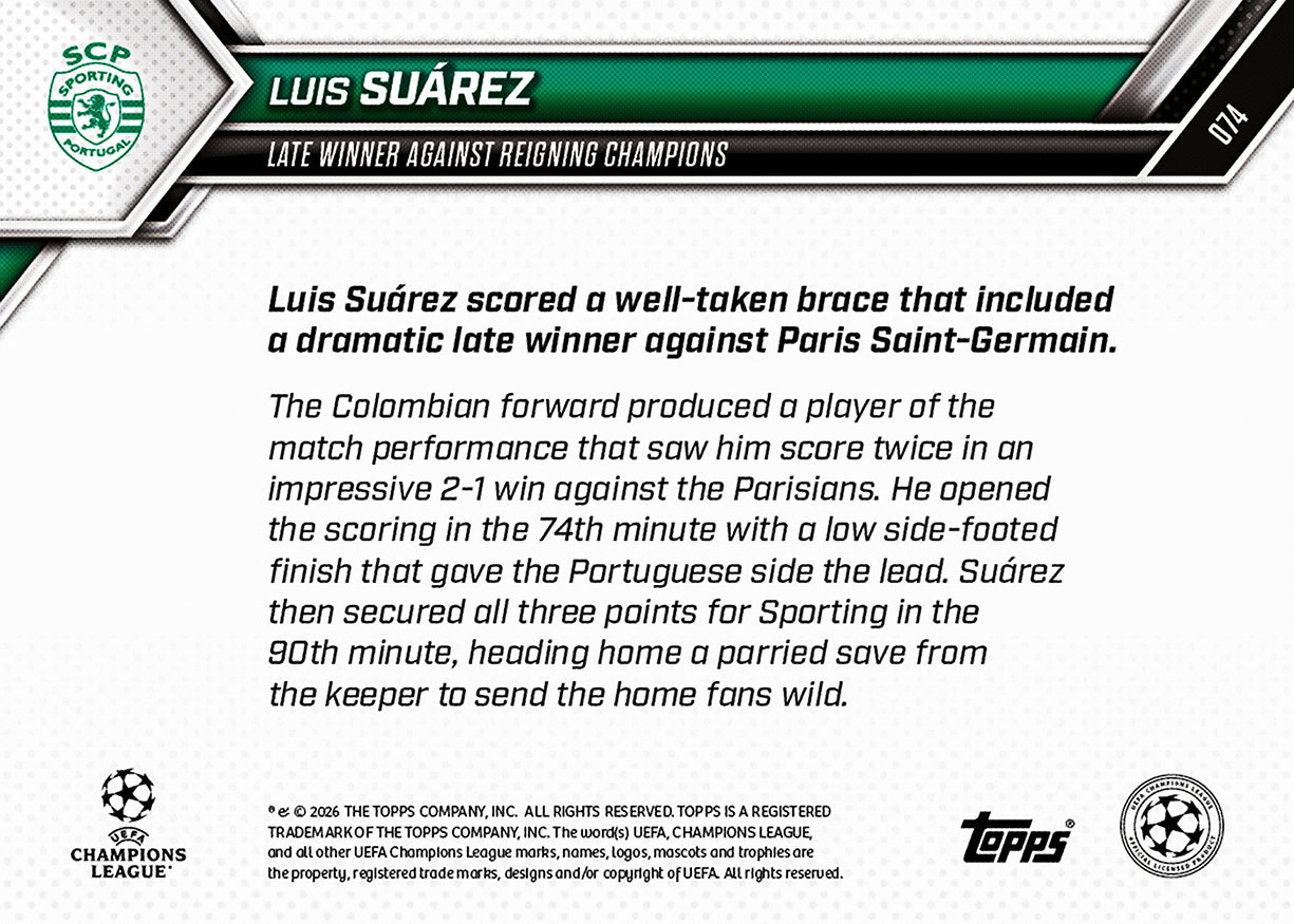 Luis Suárez - 2025-26 UCL Topps NOW - Card 74 - PR: 186 - Image 7