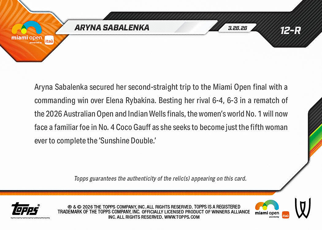 Aryna Sabalenka - 2026 Topps NOW Tennis - Card 12 - PR: 984 - Image 3