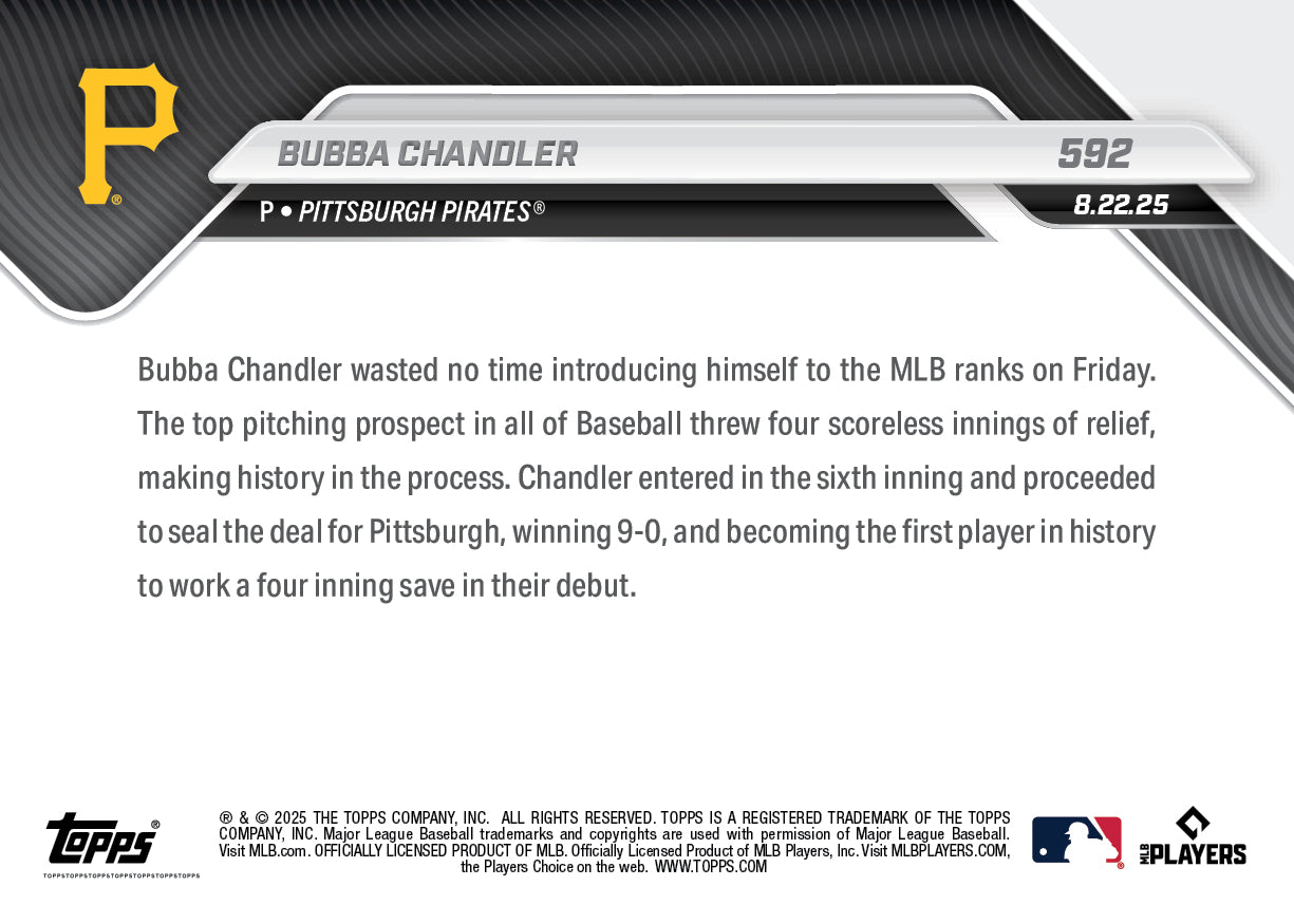 Bubba Chandler - 2025 MLB Topps NOW - Card 592 - LOOK FOR AUTOS - PR: 4618 - Image 3