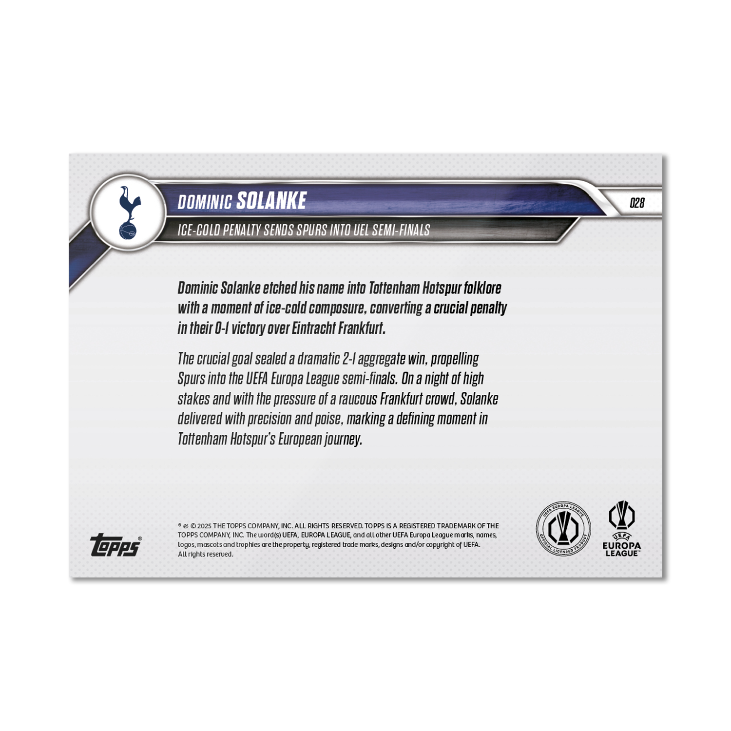 Dominic Solanke - 2024-25 UEL Topps NOW Card 28 - PR: 159 - Image 3