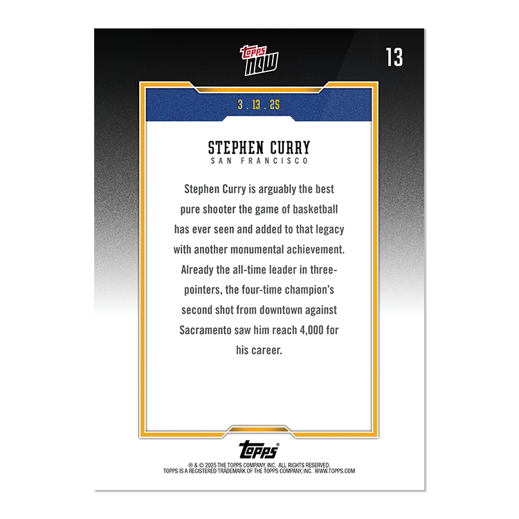 Steph Curry - 2024-25 Topps NOW Basketball Card 13 - LOOK FOR AUTOS - PR: 74,335 - Image 3