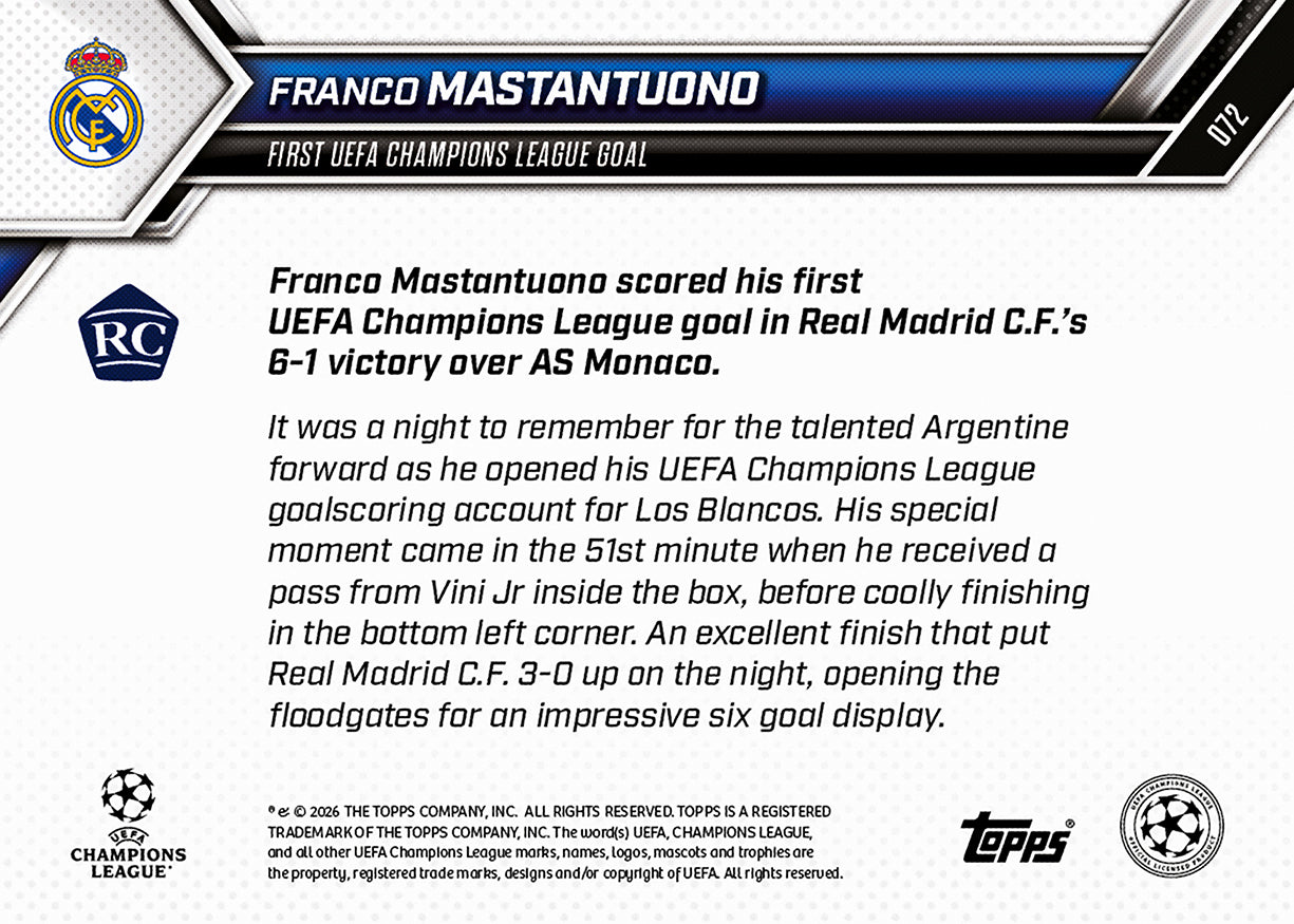 Franco Mastantuono - 2025-26 UCL Topps NOW - Card 72 - PR: 3531 - Image 8