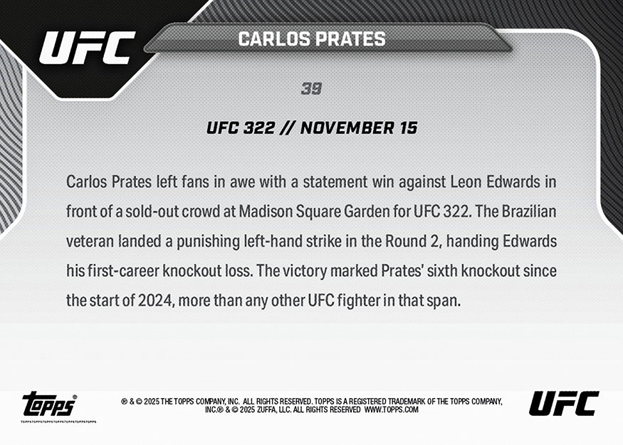 Carlos Prates - 2025 UFC Topps NOW - Card 39 - PR: 1537 - Image 4