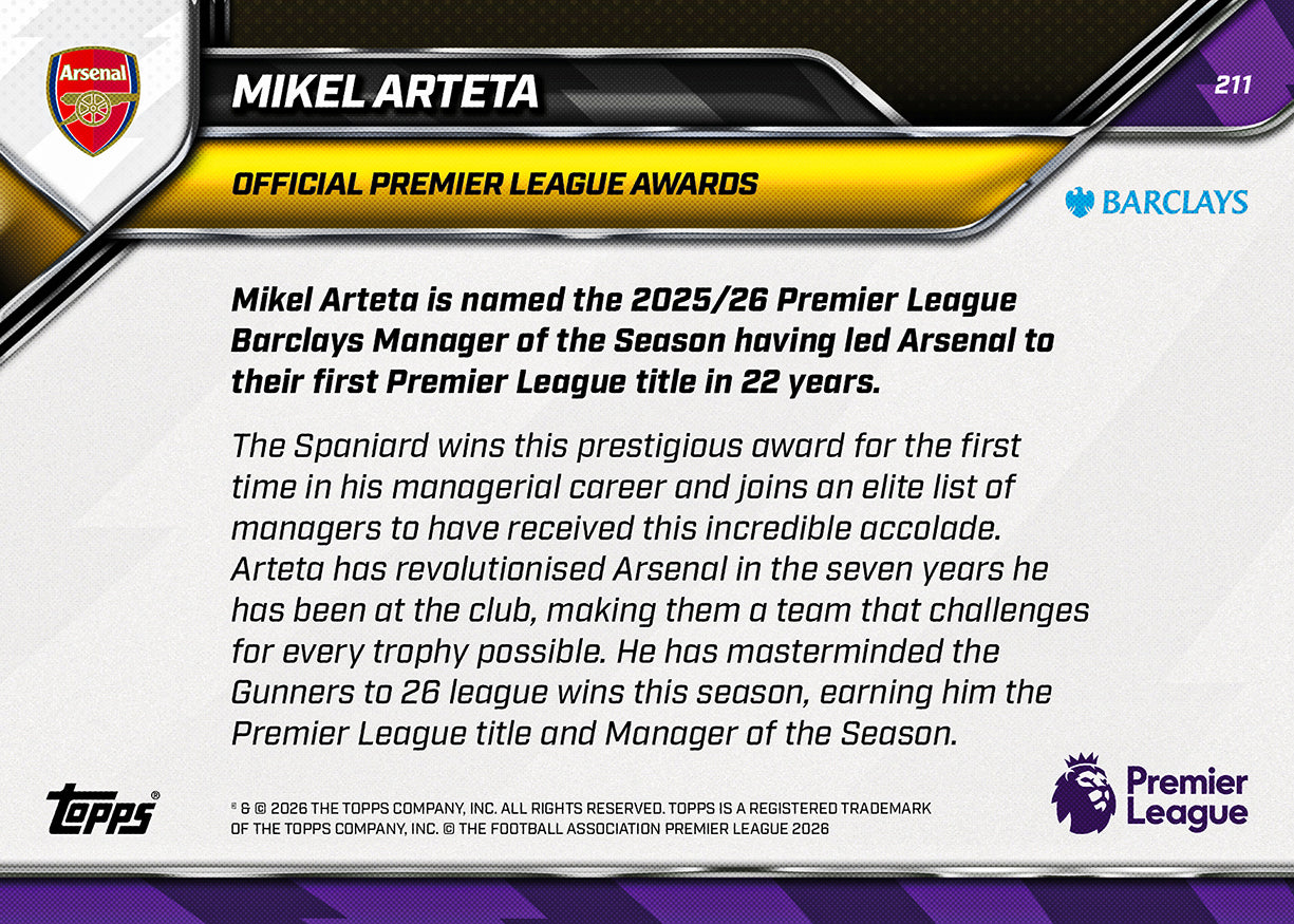 Mikel Arteta - 2025-26 Premier League Topps NOW - Card 211 - PR: 1397 - Image 8
