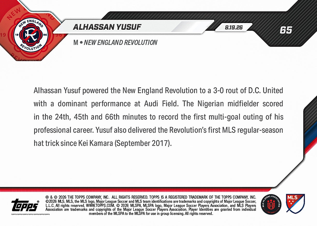 Alhassan Yusuf - 2026 MLS Topps NOW - Card 65 - PR: 181 - Image 2