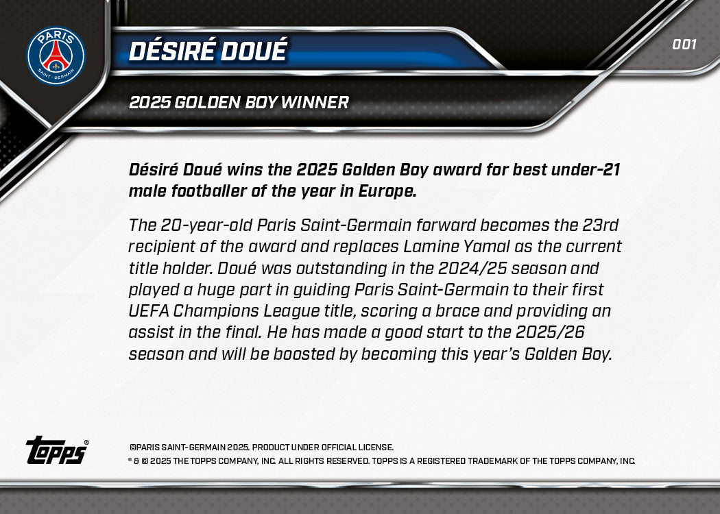 Désiré Doué - 2025 Paris Saint-Germain Topps NOW - Card 1 - PR: 1131 - Image 7