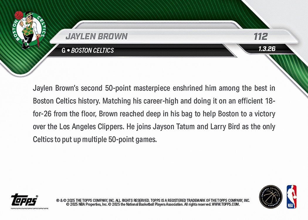 Jaylen Brown - 2025-26 NBA Topps NOW - Card 112 - PR: 884 - Image 2