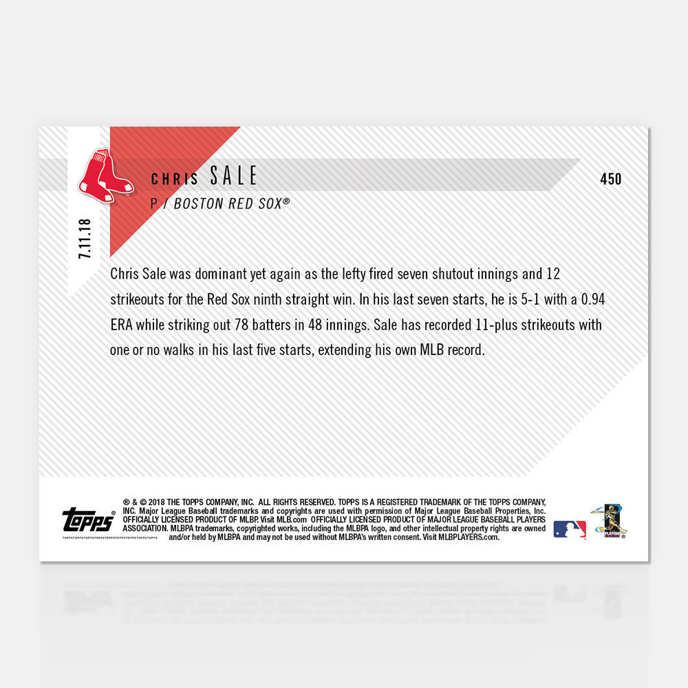 Chris Sale - 07/11/2018 TOPPS NOW Card 450 - Print Run: 246 - Image 2