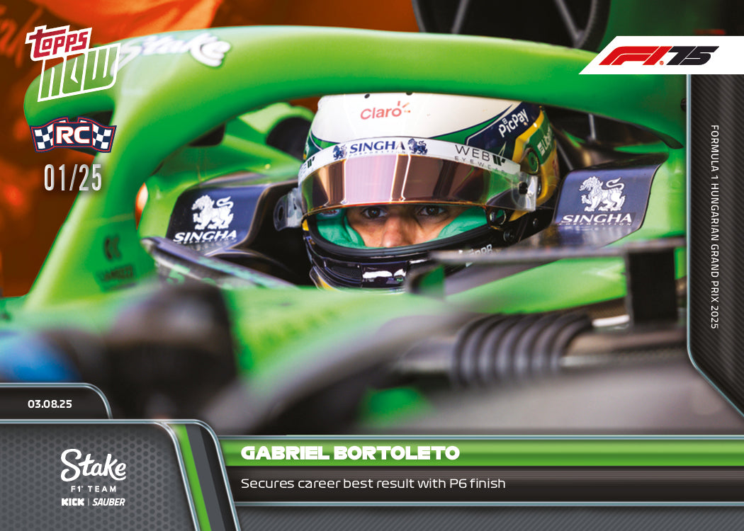 Gabriel Bortoleto - 2025 Formula 1 Topps NOW - Card 56 - PR: 1394 - Image 5