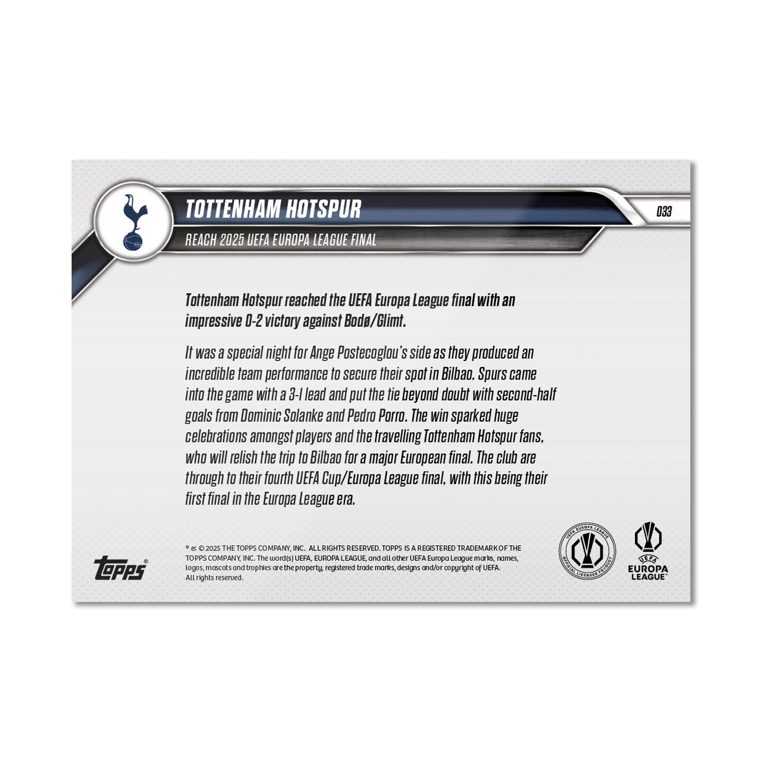Tottenham Hotspur - 2024-25 UEL Topps NOW Card 33 - Image 7