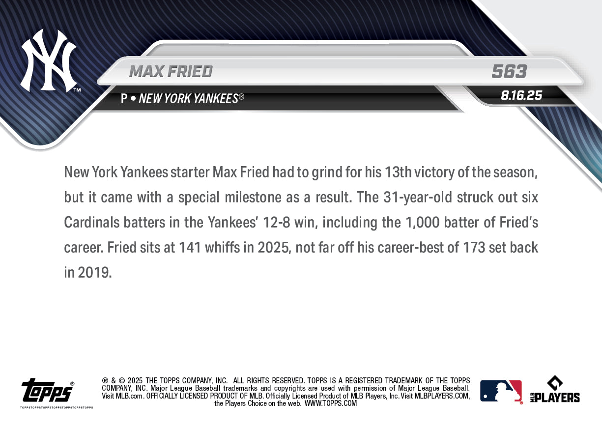 Max Fried - 2025 MLB Topps NOW - Card 563 - PR: 611 - Image 2