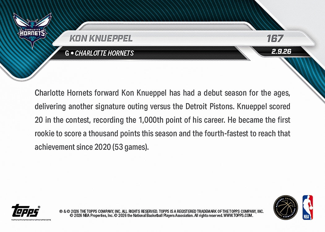 Kon Knueppel - 2025-26 NBA Topps NOW - Card 167 - PR: 4488 - Image 2