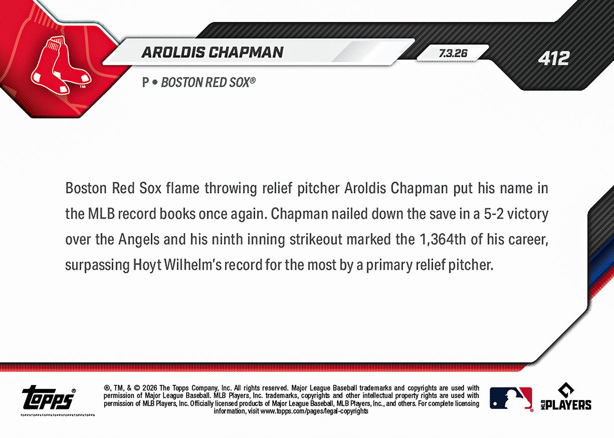 Aroldis Chapman - 2026 MLB Topps NOW - Card 412 - PR: 1160 - Image 2