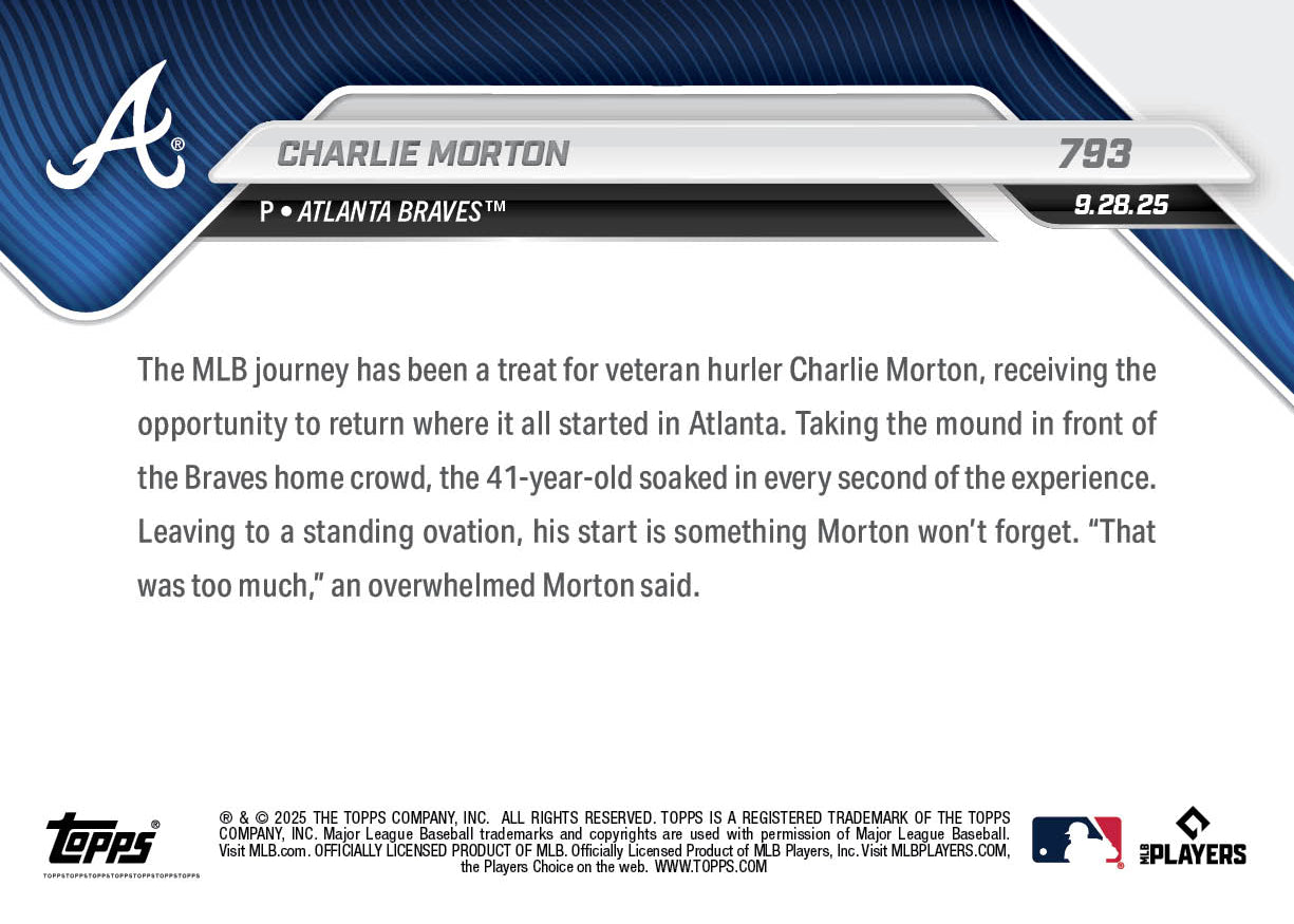 Charlie Morton - 2025 MLB Topps NOW - Card 793 - PR: 630 - Image 2