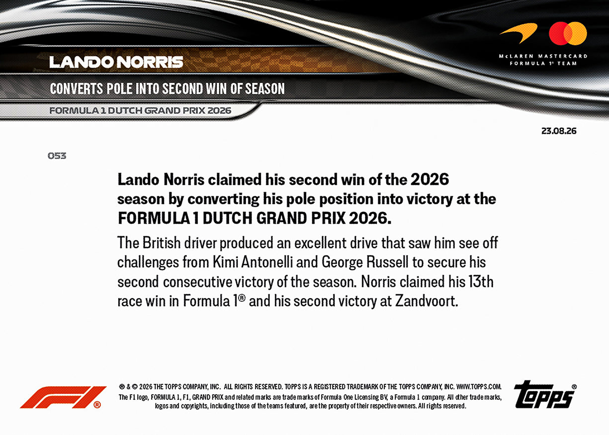 Lando Norris - 2026 Formula 1 Topps NOW - Card 53 - PR: 4956 - Image 7