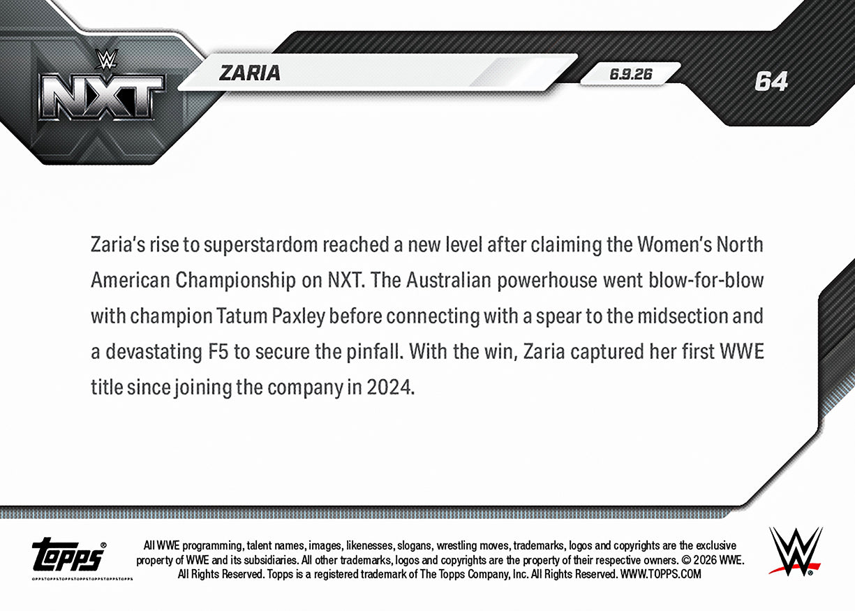 Zaria - 2026 WWE Topps NOW - Card 64 - PR: 763 - Image 3