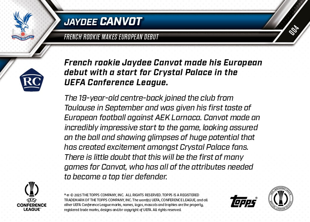 Jaydee Canvot - 2025-26 UECL Topps NOW - Card 4 - PR: 268 - Image 7