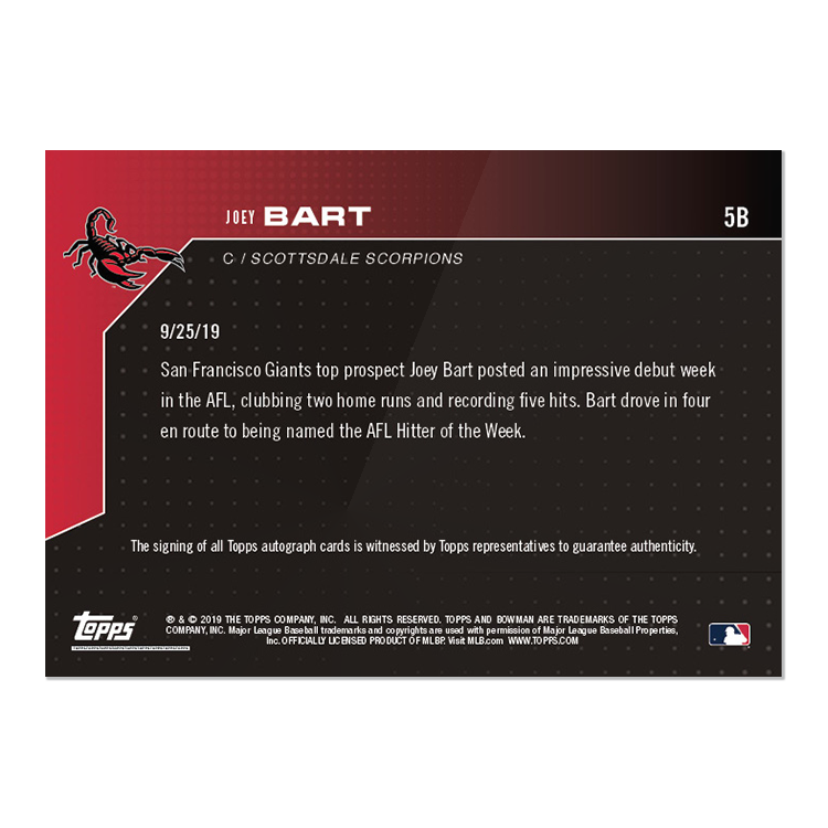 On-Card Auto # to 25 - Joey Bart - MLB TOPPS NOW Card 5B - Image 2