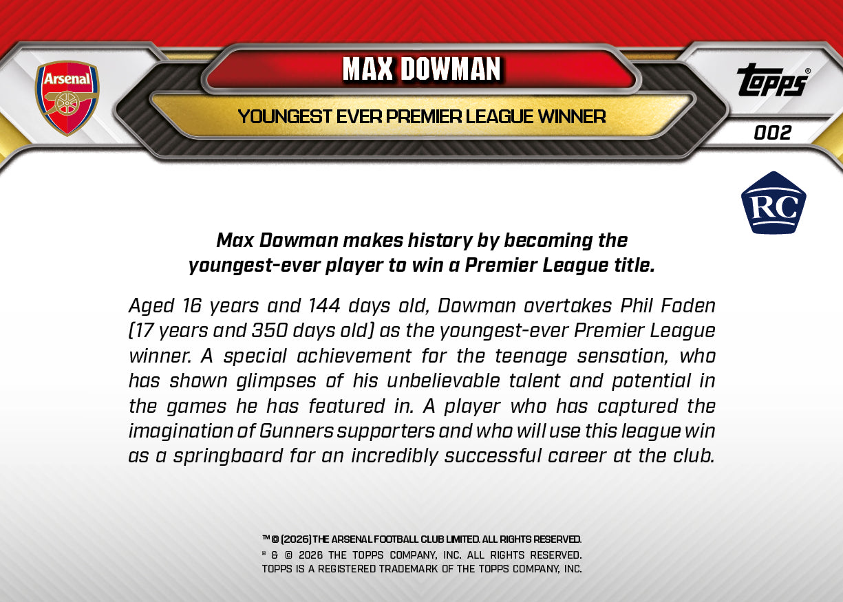 Max Dowman - 2025-26 Arsenal FC Topps NOW - Card 2 - PR: 18914 - Image 8