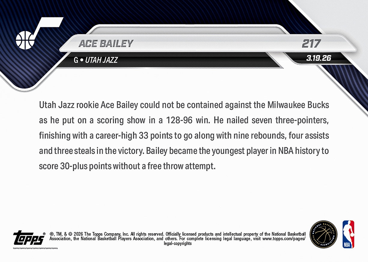 Ace Bailey - 2025-26 NBA Topps NOW - Card 217 - PR: 860 - Image 2