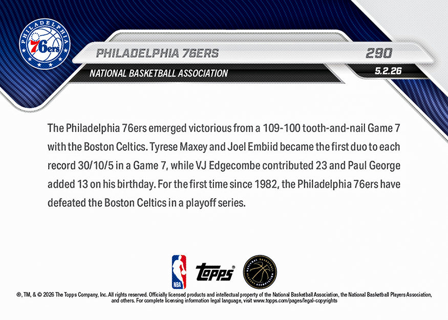 Philadelphia 76ers - 2025-26 NBA Topps NOW - Card 290 - PR: 1568 - Image 2