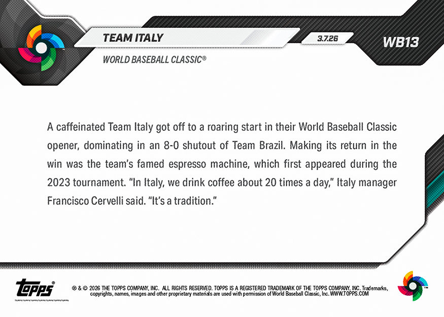 Team Italy - 2026 World Baseball Classic Topps NOW - Card 13 - PR: 988 - Image 2