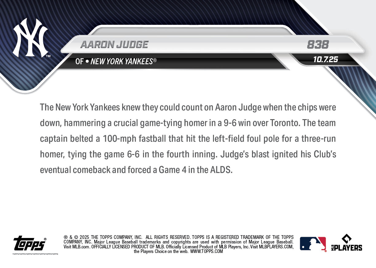 Aaron Judge - 2025 MLB Topps NOW - Card 838 - PR: 8219 - Image 4