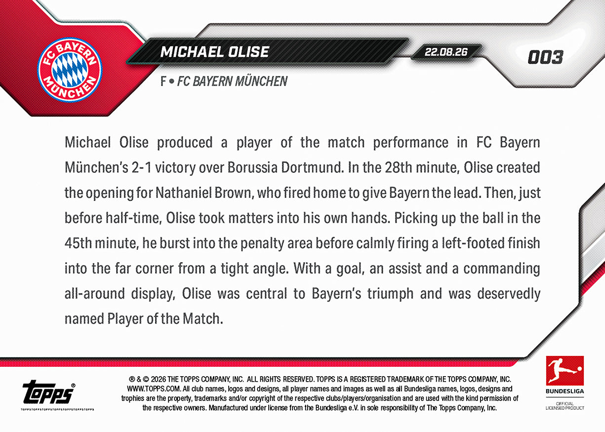 Michael Olise - 2026-27 Bundesliga Topps NOW - Card 3 - PR: 4560 - Image 8