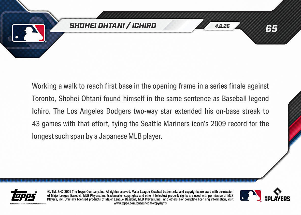 Shohei Ohtani / Ichiro - 2026 MLB Topps NOW - Card 65 - PR: 16201 - Image 2