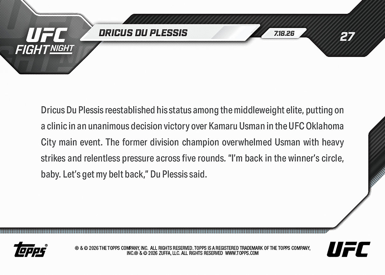 Dricus Du Plessis - 2026 UFC Topps NOW - Card 27 - PR: 534 - Image 3