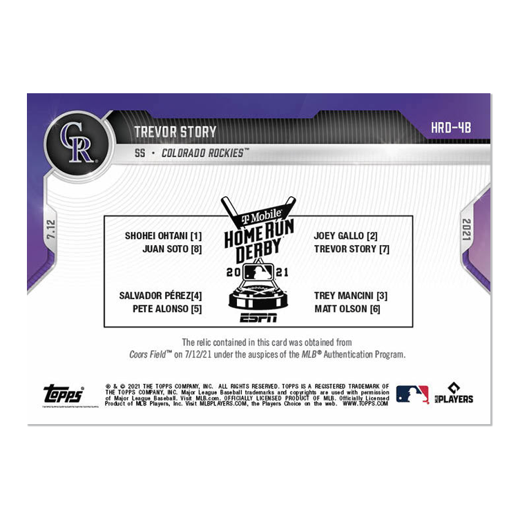 Home Run Derby Sock Relic # to 25 - Trevor Story - 2021 MLB TOPPS NOW - Image 2