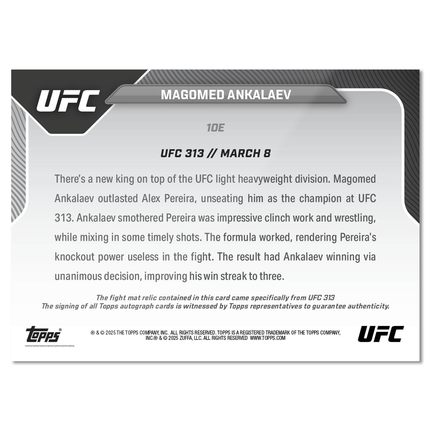 Auto-Relic # to 50 or Lower - Magomed Ankalaev - 2025 UFC Topps NOW - Card 10 - Image 2