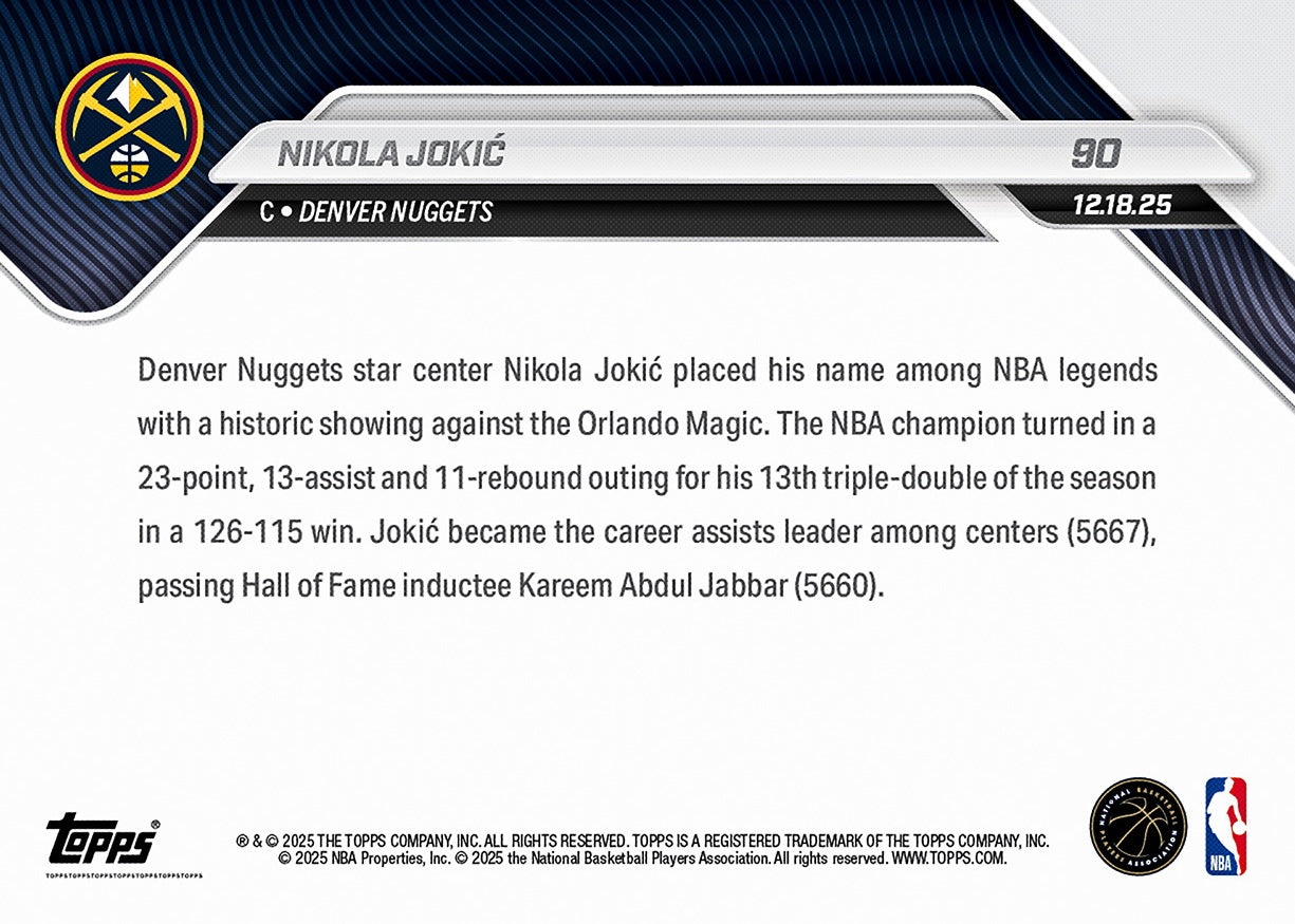 Nikola Jokić - 2025-26 NBA Topps NOW - Card 90 - PR: 1120 - Image 2