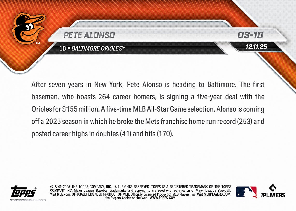 Pete Alonso - 2025 MLB Topps NOW - Card OS-10 - PR: 3373 - Image 2