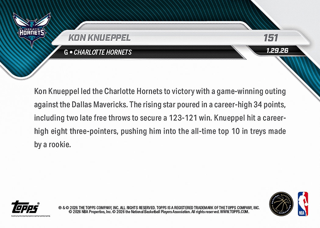 Kon Knueppel - 2025-26 NBA Topps NOW - Card 151 - PR: 9181 - Image 3
