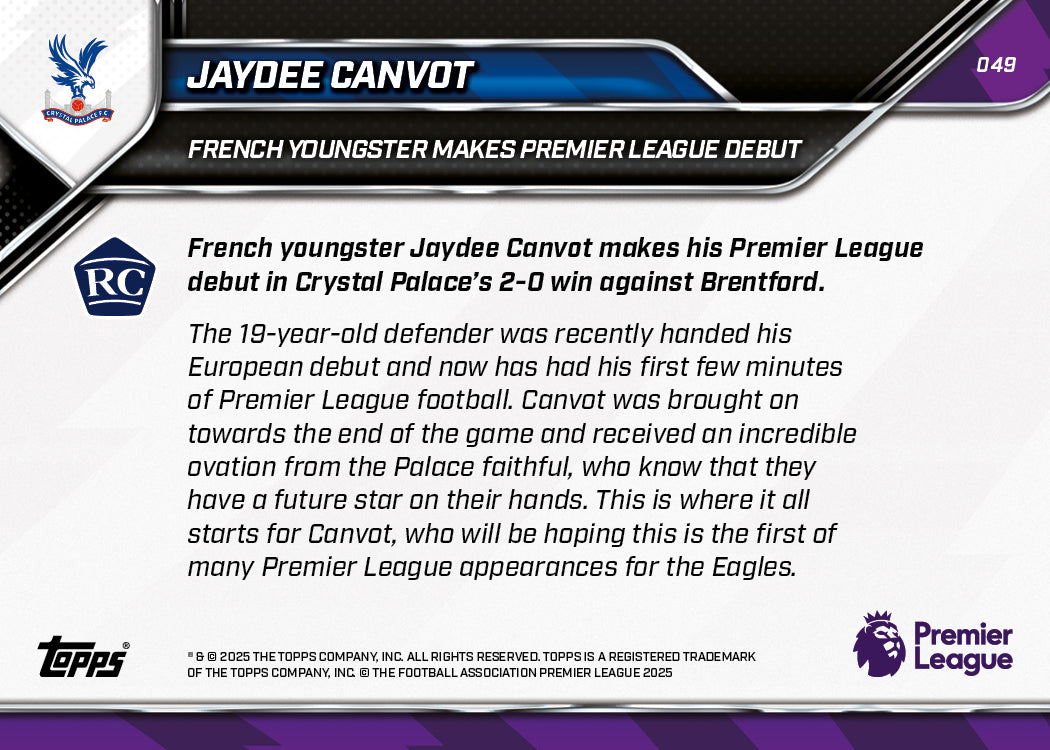 Jaydee Canvot - 2025-26 Premier League Topps NOW - Card 49 - PR: 352 - Image 7