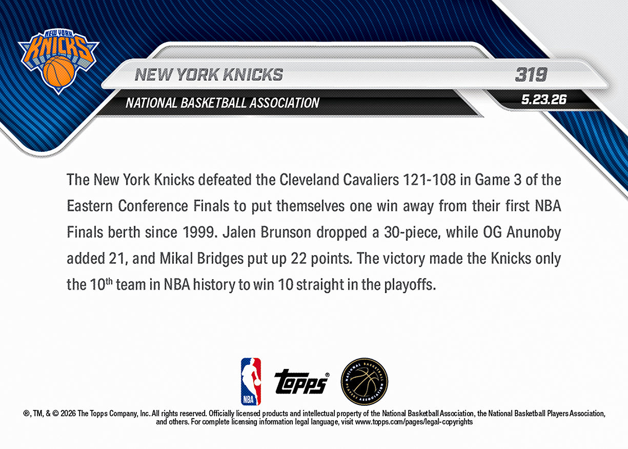 New York Knicks - 2025-26 NBA Topps NOW - Card 319 - PR: 1356 - Image 2