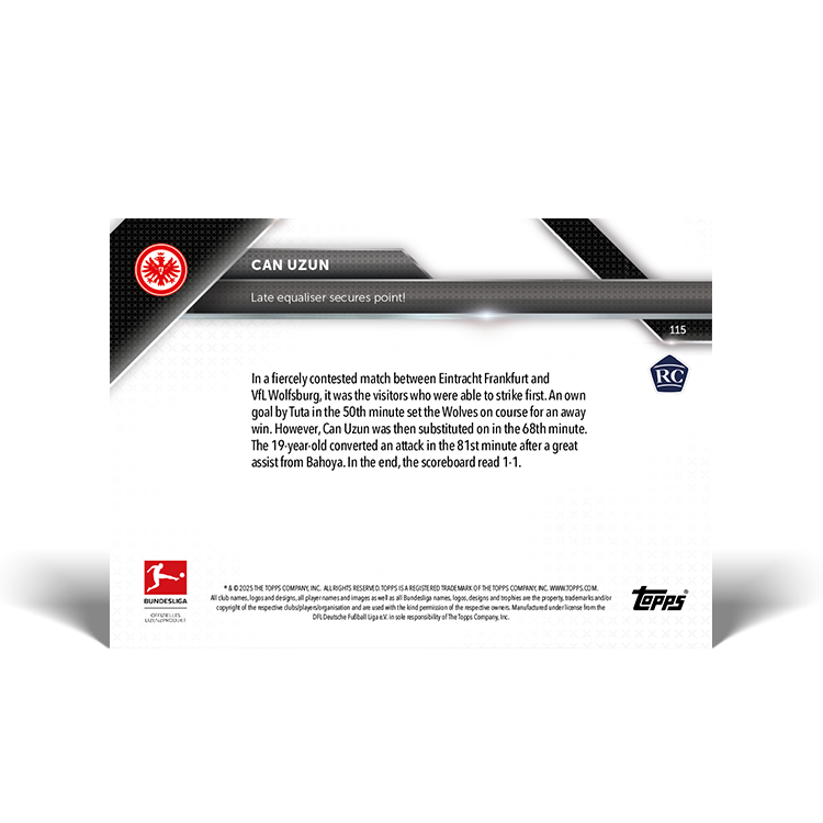 Can Uzun - Late equaliser secures point! - 24/25 Bundesliga Topps NOW Card 115 - PR: 208 - Image 2