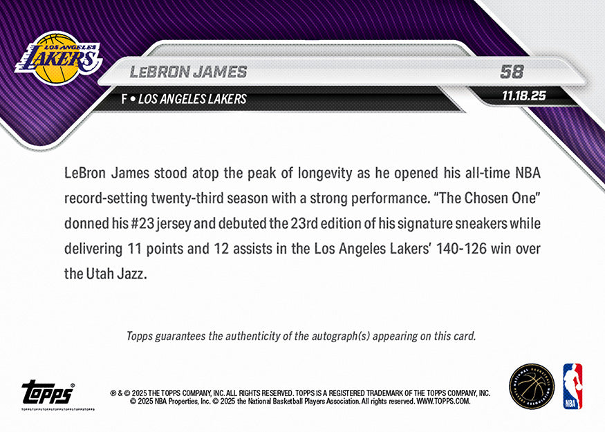 LeBron James - 2025-26 NBA Topps NOW - Card 58 - PR: 30683 - Image 3