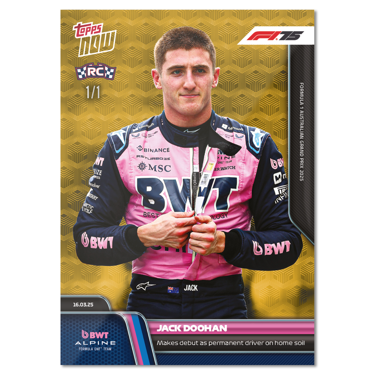 Jack Doohan - 2025 Formula 1 Topps NOW Card 18 - PR: 1025 - Image 3