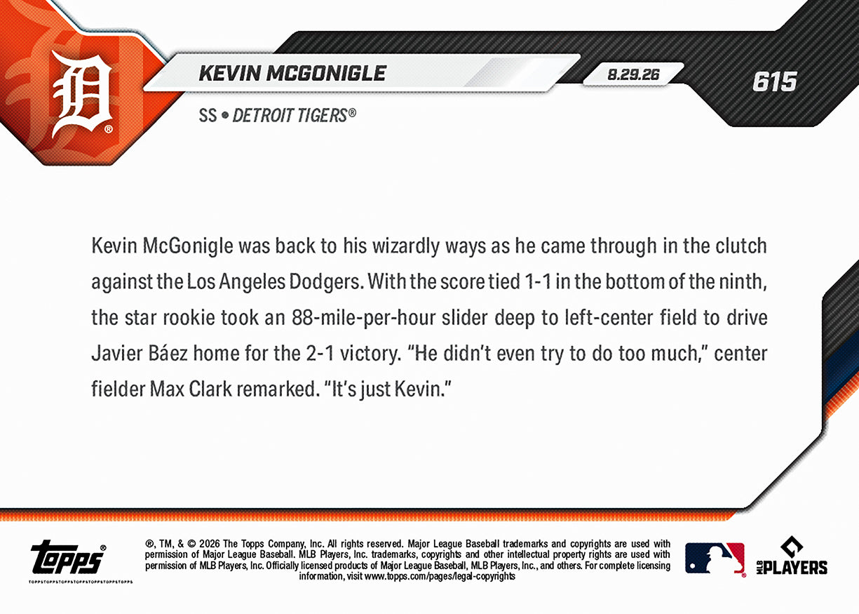 Kevin McGonigle - 2026 MLB Topps NOW - Card 615 - PR: 4640 - Image 2