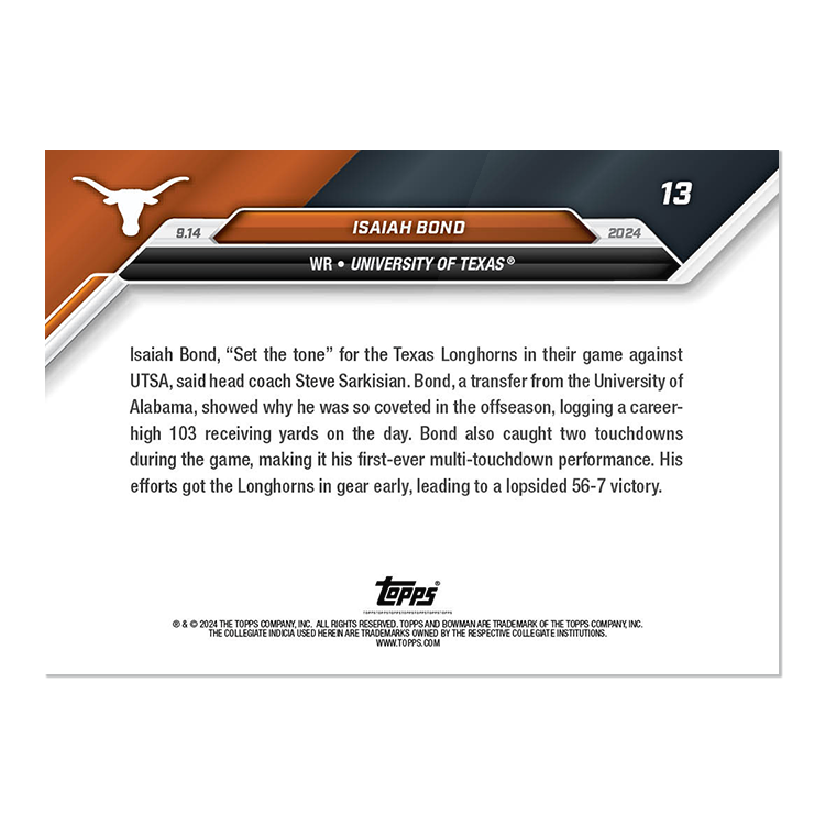 Isaiah Bond - 2024 Bowman U NOW Football Card 13 - PR: 515 - Image 2