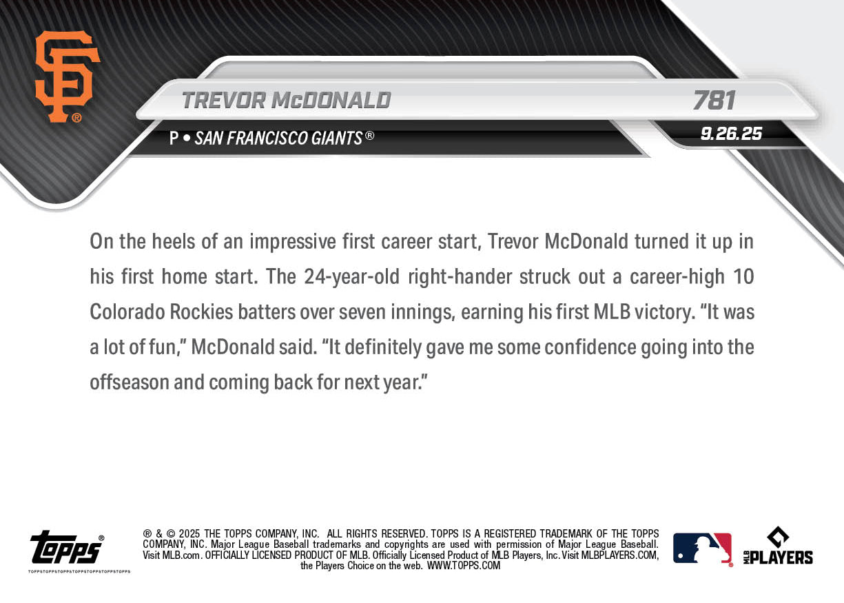 Trevor McDonald - 2025 MLB Topps NOW - Card 781 - PR: 708 - Image 2