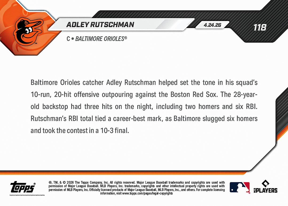 Adley Rutschman - 2026 MLB Topps NOW - Card 118 - PR: 632 - Image 2