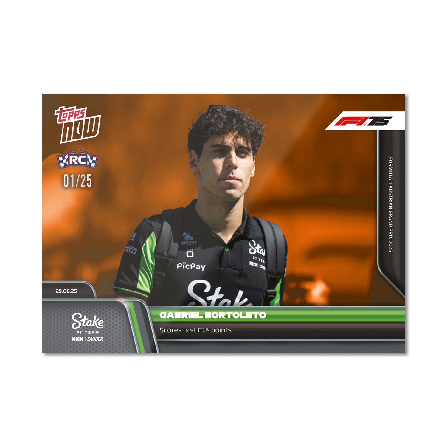 Gabriel Bortoleto - 2025 Formula 1 Topps NOW - Card 48 - PR: 1006 - Image 5