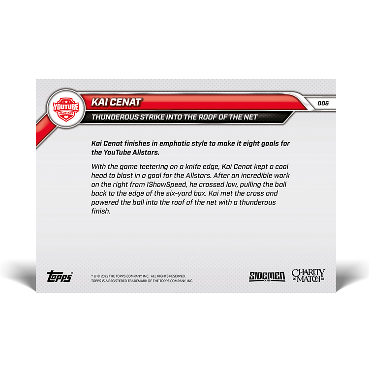 Kai Cenat - 2025 Sidemen Charity Match Topps NOW Card 6 - PR: 909 - Image 6