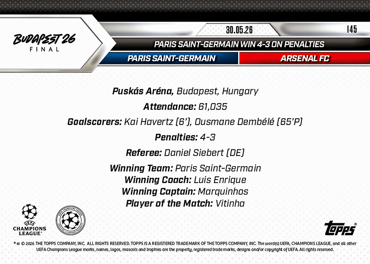 Commemorative UEFA Champions League Final card - 2025-26 UCL Topps NOW - Card 145 - PR: 1702 - Image 6