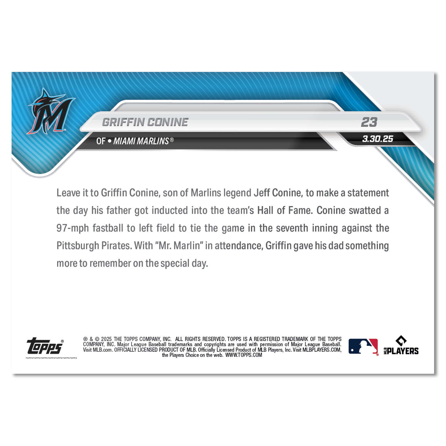 Griffin Conine - 2025 MLB Topps NOW - Card 23 - PR: 718 - Image 2